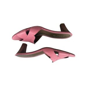 pink leather criss-cross heel sandals size 7.5